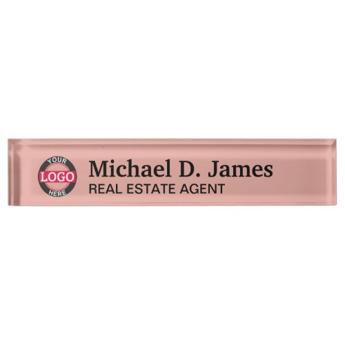 Pastel Rose Gold Add Logo Desk Name Plate