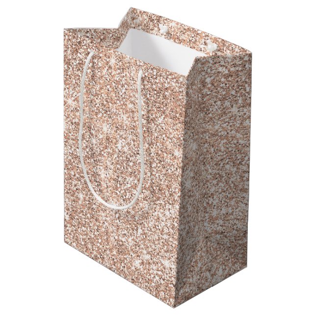 Pastel Rose Gold Glitter Stylish Medium Gift Bag (Back Angled)