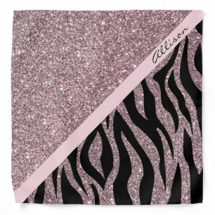 Pastel Rose Gold Glitter Zebra Animal Print Name Bandana
