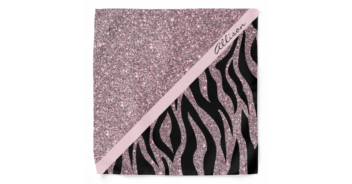 Pastel Rose Gold Glitter Zebra Animal Print Name Bandana | Zazzle