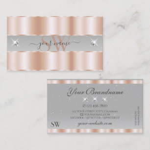 Pastel Rose Gold Gray Sparkle Jewels with Initials Business Card