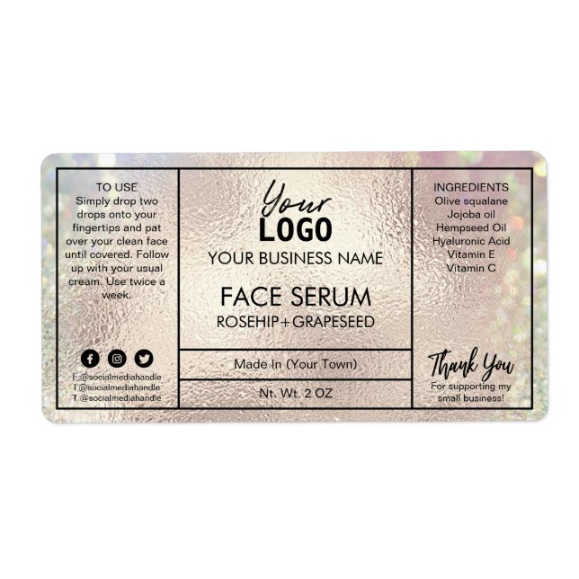 Pastel Rose Gold Modern Face Serum Label (Front)