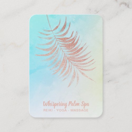   Pastel Rose Gold Palm Leaf Ombre Turquoise Business Card