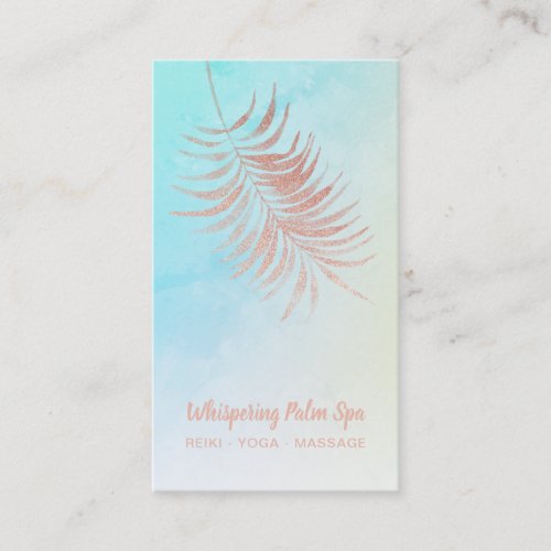  Pastel Rose Gold Palm Leaf Turquoise Ombre Business Card