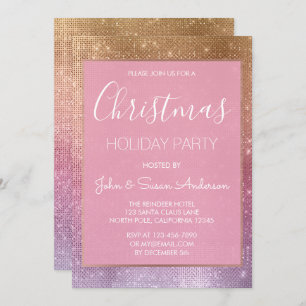 Pastel Rose Gold - Pink Christmas Party Invitation