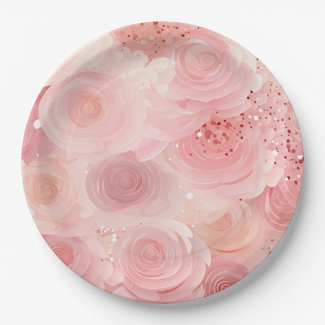 Pastel Rose Paper Plates (Front)