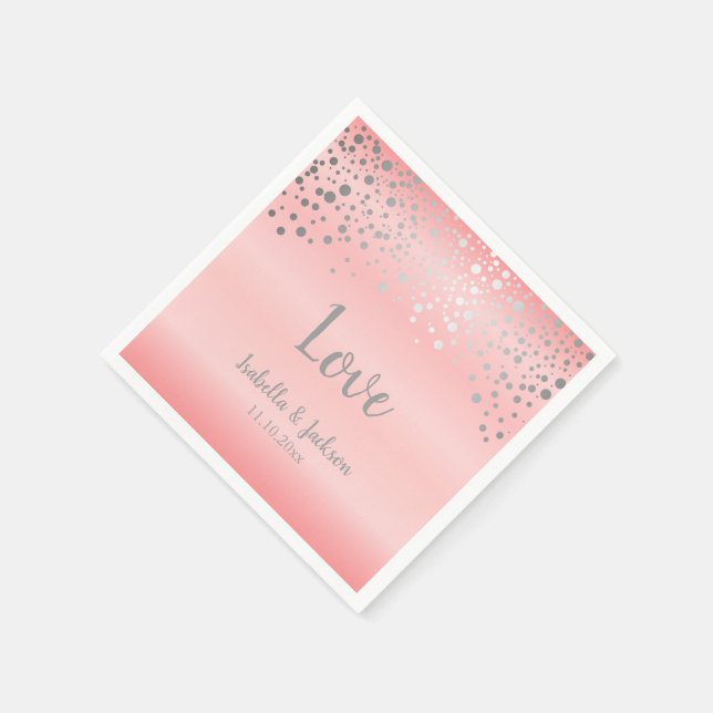 Pastel Rose Pink and Silver Confetti Dots Paper Napkins (Corner)