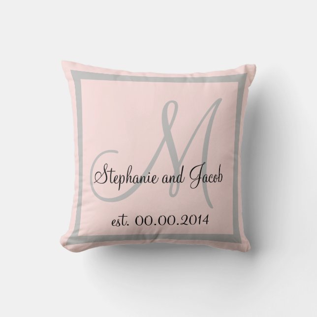 Pastel Rose Pink and silver grey Wedding keepsake Throw Pillow (Front)