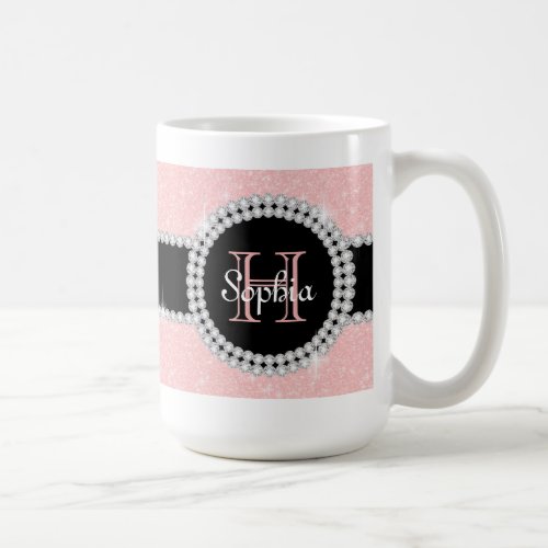 Pastel Rose Pink Glitter Monogrammed Coffee Mug