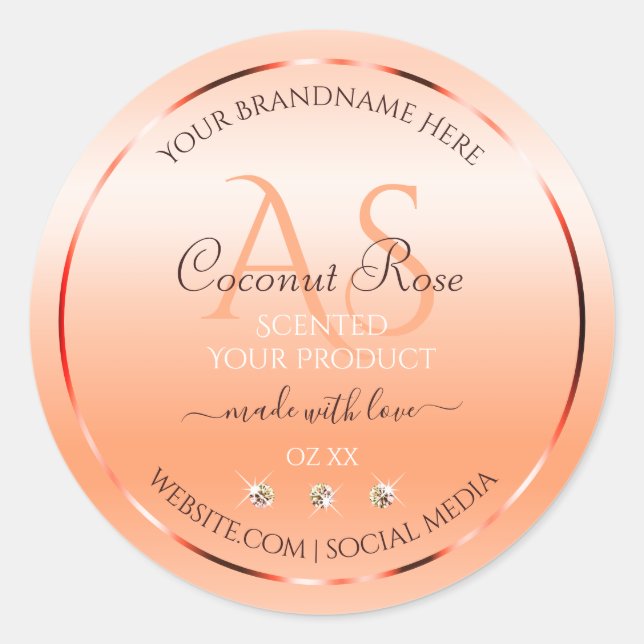 Pastel Rose Salmon Product Labels Jewels Monogram (Front)