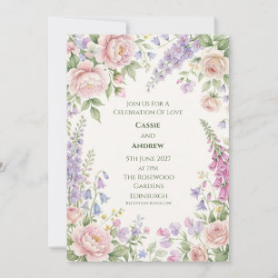 Pastel Rose Wisteria English Garden Wedding Invitation