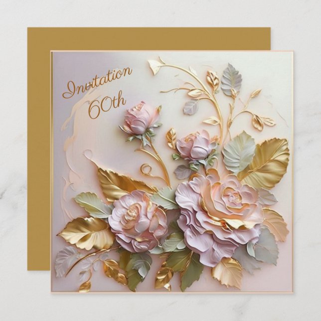 Pastel Rosegold Roses  60th Invitation (Front/Back)