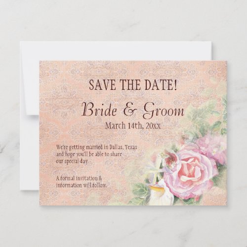 Pastel Roses  Calla Lilies  _ Save the Date Card