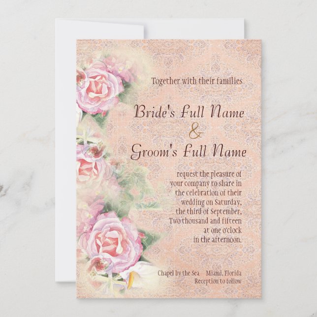 Pastel Roses & Calla Lilies Wedding Invitation (Front)
