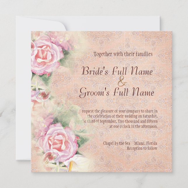 Pastel Roses & Calla Lilies Wedding Invitation (Front)