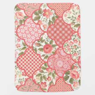 Pastel Roses Floral Patchwork Pattern Baby Blanket