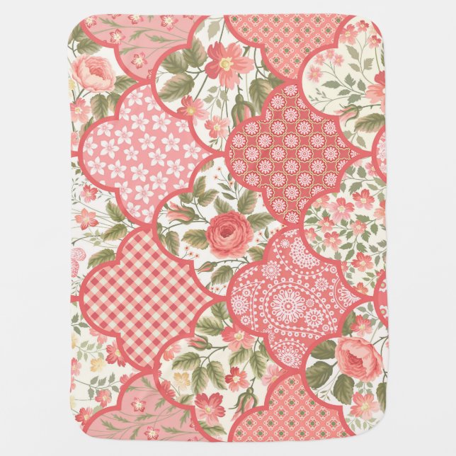 Pastel Roses Floral Patchwork Pattern Baby Blanket (Front)
