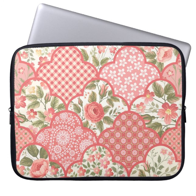 Pastel Roses Floral Patchwork Pattern Laptop Sleeve (Front)