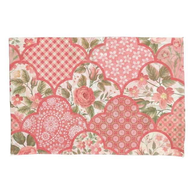 Pastel Roses Floral Patchwork Pattern Pillow Case (Front)