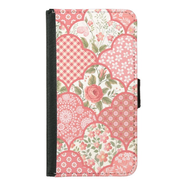 Pastel Roses Floral Patchwork Pattern Samsung Galaxy Wallet Case (Front)