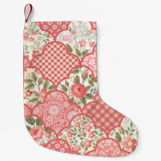 Pastel Roses Floral Patchwork Pattern Small Christmas Stocking