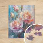 Pastel Roses Modern Abstract Floral Art Jigsaw Puzzle<br><div class="desc">A modern impressionist painting of roses, created with textured brushstrokes in soft pastel colors. The delicate shades of pink, peach, and blue blend harmoniously, while the textured layers add depth and dimension to the floral composition. This serene piece captures the timeless beauty of roses in a contemporary, expressive style, making...</div>