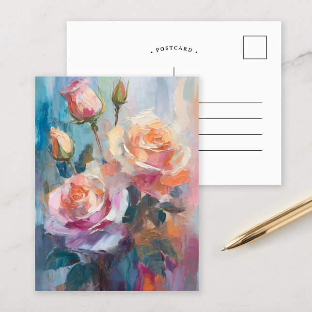 Pastel Roses Modern Abstract Floral Art Postcard (Creator Uploaded)