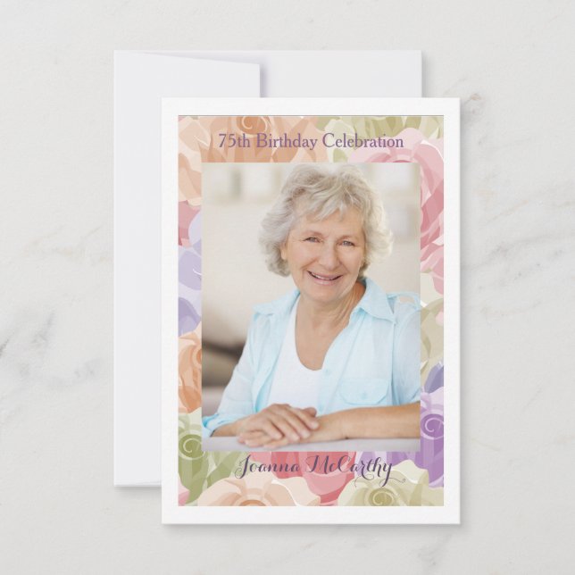 Pastel Roses Photo (Vertical) Invitation (Front)
