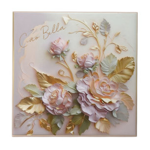 Pastel Roses Sculpture  Ceramic Tile