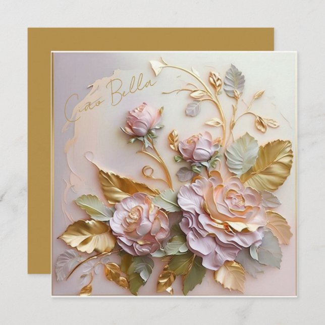 Pastel Roses Sculpture Holiday Card (Front/Back)