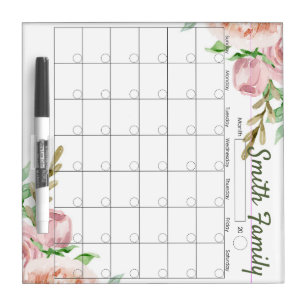 Pastel Roses Whiteboard Calendar
