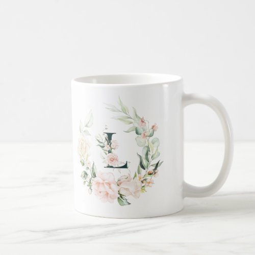 Pastel roses wreath floral monogram letter L Coffee Mug