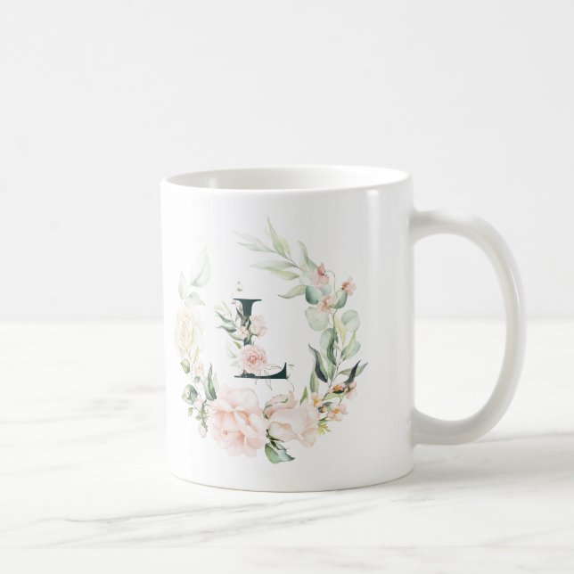 Pastel roses wreath floral monogram letter L Coffee Mug (Right)
