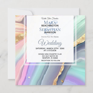 *~* PASTEL RSVP QR AGATE AR66 Gold Wedding Invitation