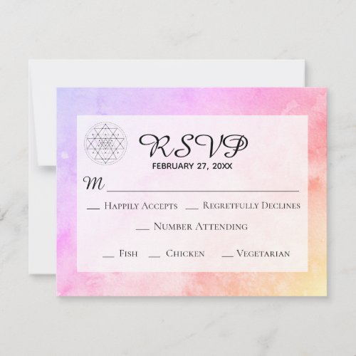 *~* Pastel Sacred Geometry Watercolor Wedding RSVP Card