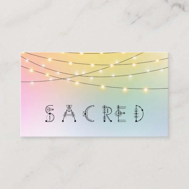 *~*  Pastel SACRED String Lights Psychic Reiki Business Card (Front)