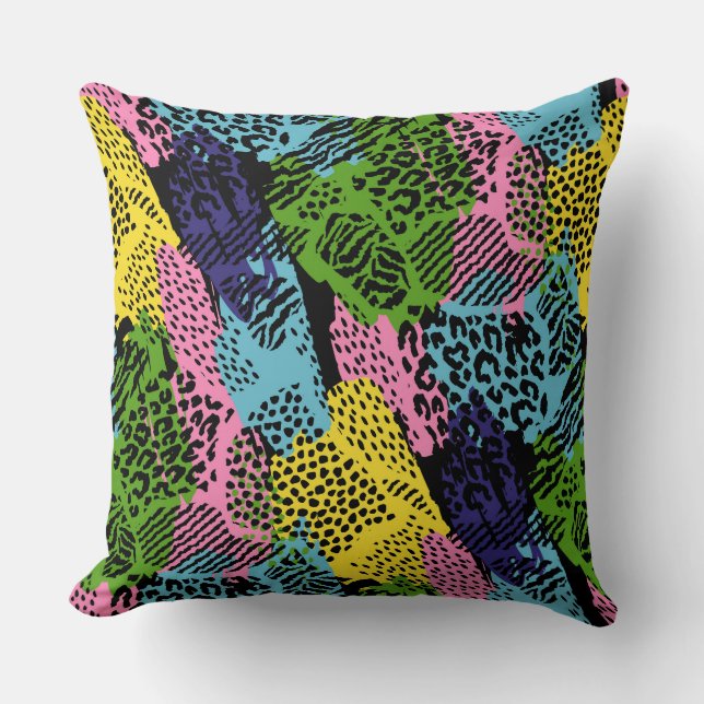 Pastel Safari Animal Print Throw Pillow (Front)