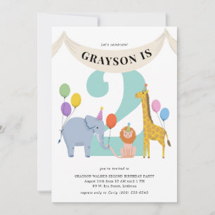 Pastel Safari Animals Kids Birthday Party Invitation