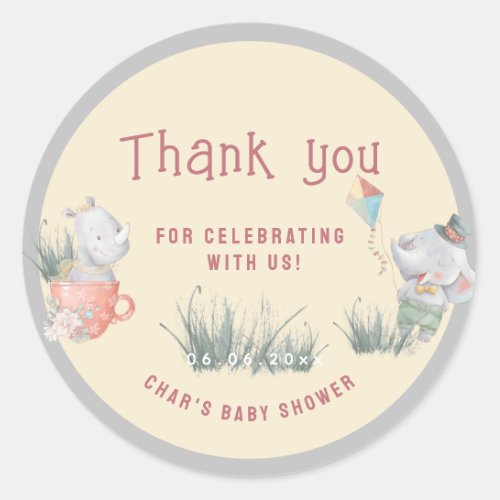 Pastel Safari Animals Personalized Baby Shower Classic Round Sticker