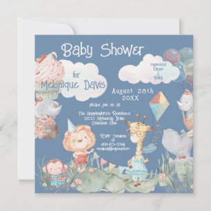 Pastel Safari Animals Personalized Baby Shower Invitation