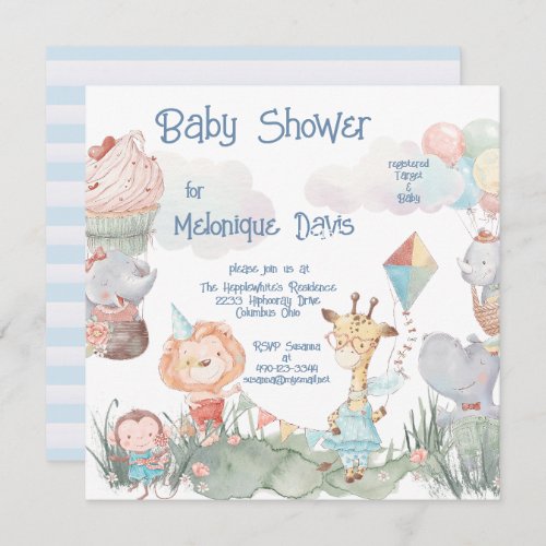 Pastel Safari Animals Personalized Baby Shower Invitation