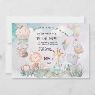 Pastel Safari Animals Personalized Birthday Party Invitation