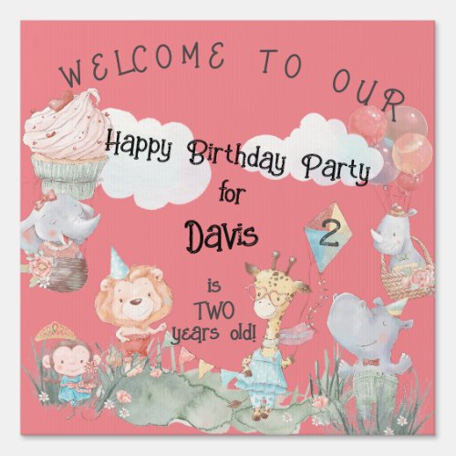 Pastel Safari Animals Personalized Birthday Party Sign