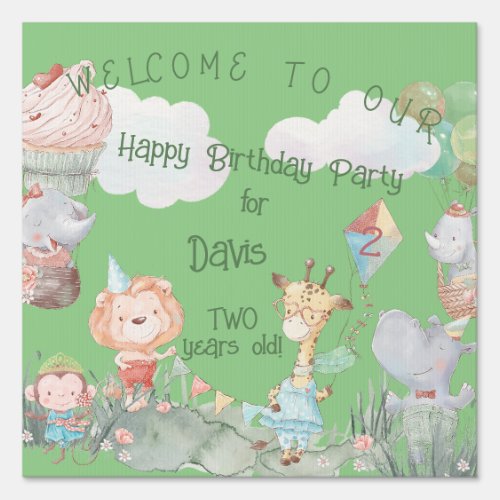 Pastel Safari Animals Personalized Birthday Party Sign