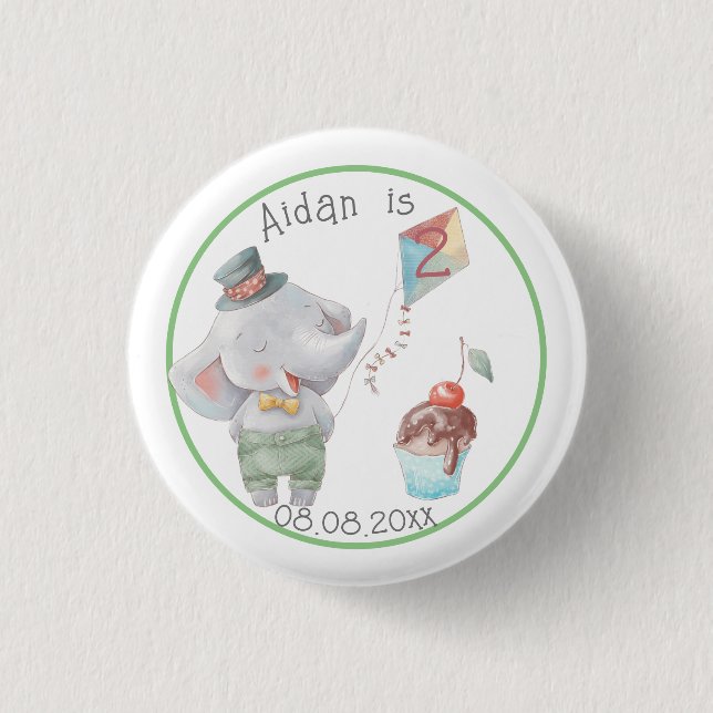 Pastel Safari Elephant Personalized Birthday Button (Front)