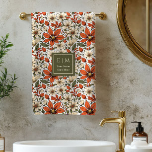 Pastel Sage Autumn Flowers Personalized Bath Towel