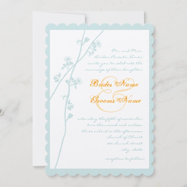 Pastel Sage Blue Snapdragon Coral Flower Wedding  Invitation (Front)