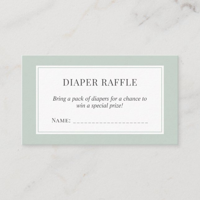 Pastel Sage Green Baby Shower Diaper Raffle Ticket Enclosure Card (Front)