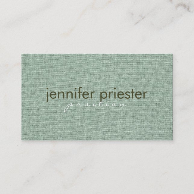 Pastel Sage Green Burlap Linnen Texture Business Card (Front)