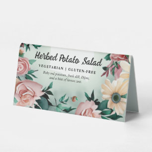 Pastel Sage Green Floral Buffet Food Label Caterer Table Tent